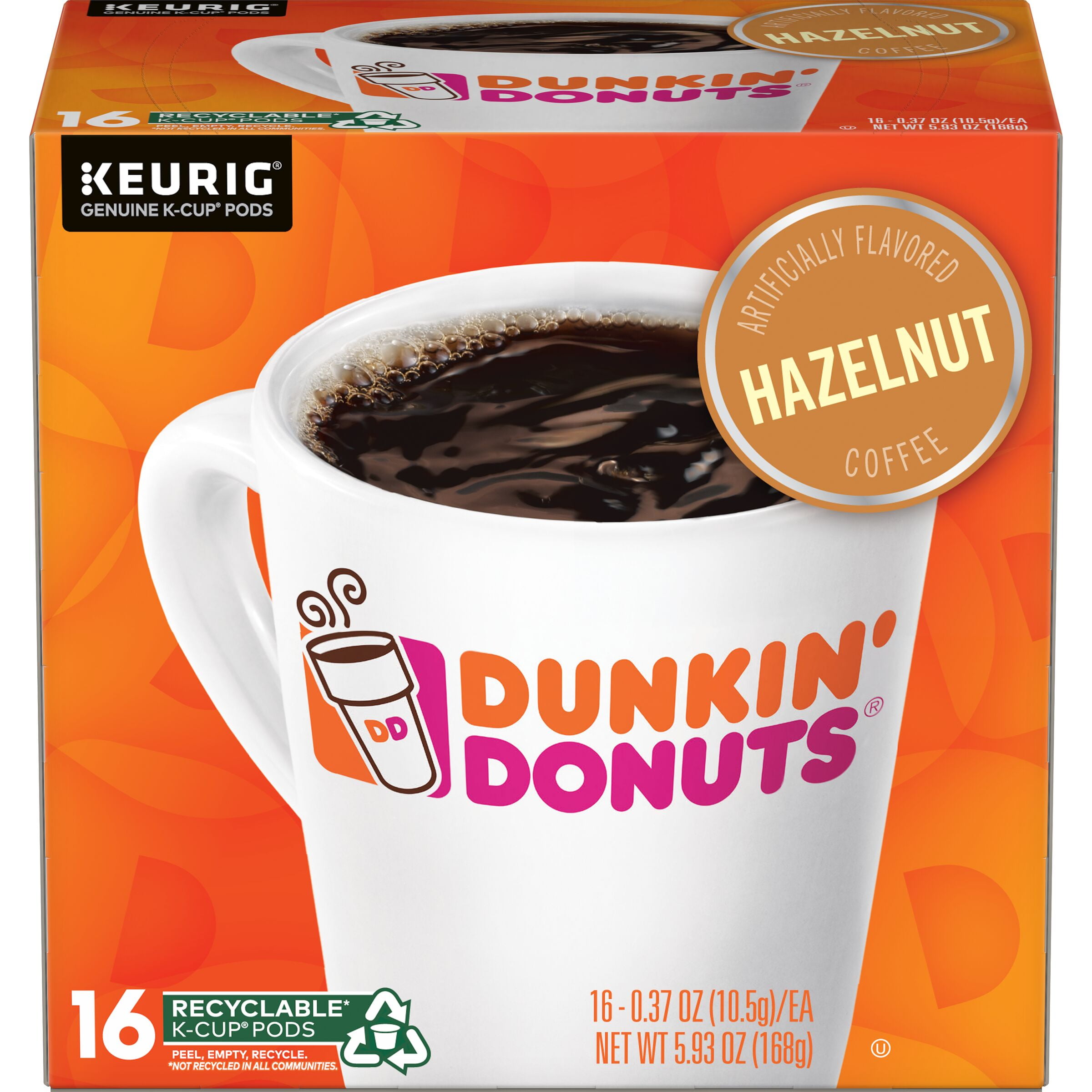 Dunkin Hazelnut Flavored Coffee Keurig K Cup Pods 16 Count