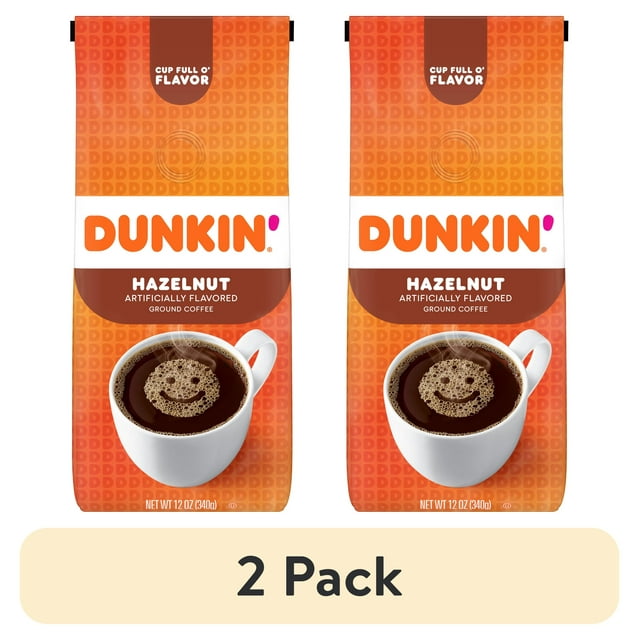(2 pack) Dunkin' Hazelnut Flavored Ground Coffee, 12Ounce (Packaging