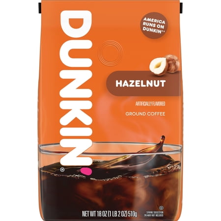 Dunkin’ Hazelnut Artificially Flavored Ground Coffee, 18 oz Bag
