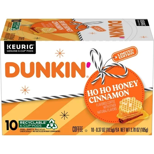 Dunkin Ho Ho Honey Cinnamon Flavored Coffee, K Cup Pods, 10 Ct.