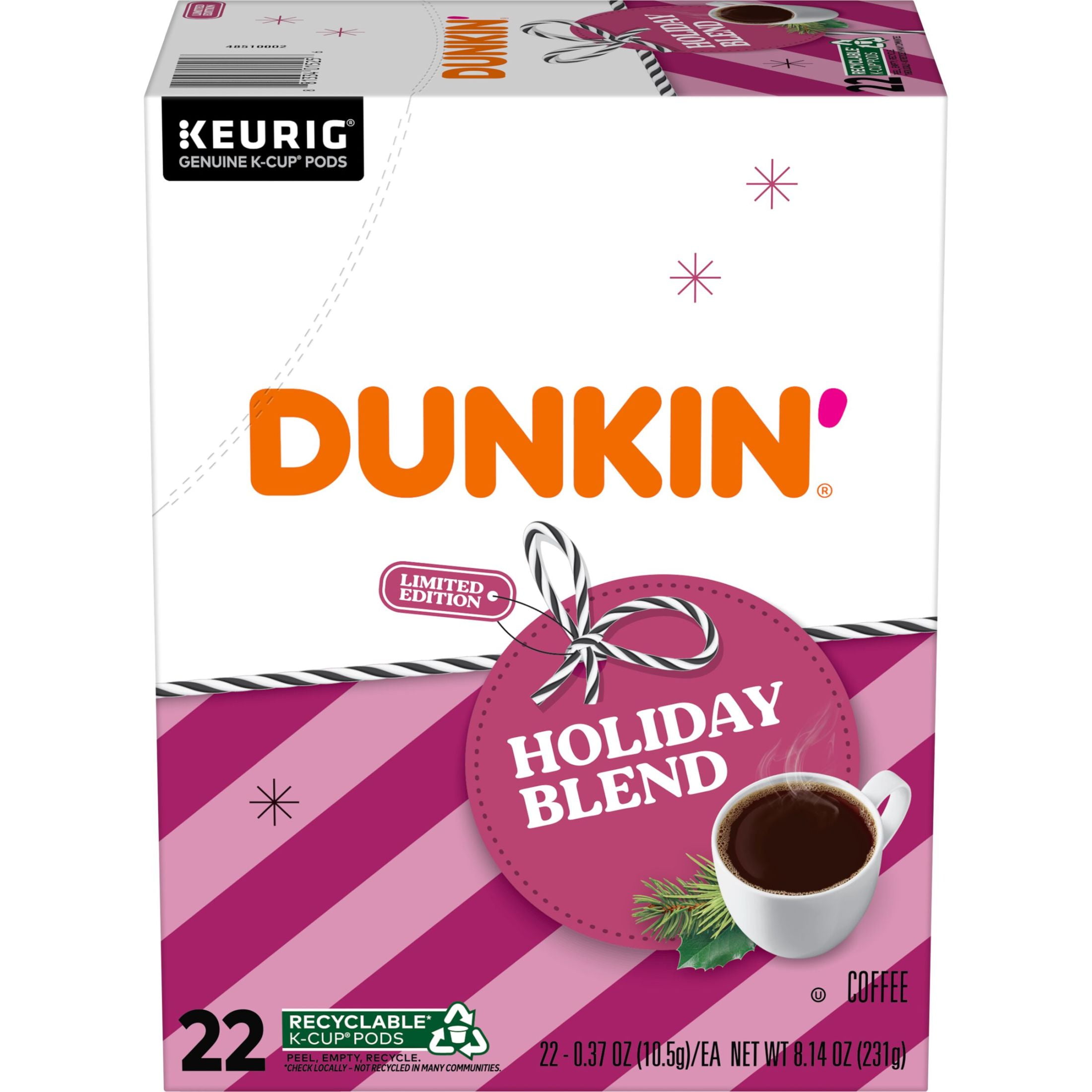 Dunkin’ Holiday Blend Coffee, Keurig K Cup Pods, 22 Count Box