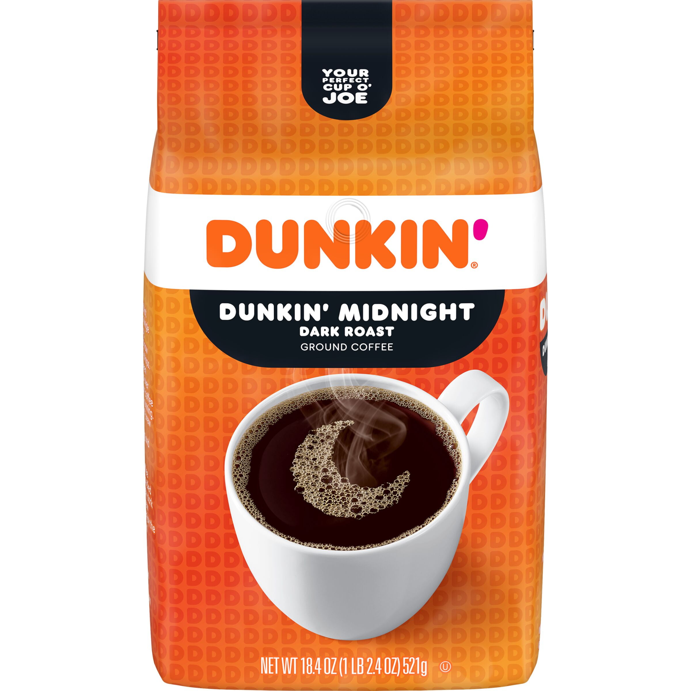 Dunkin Original Midnight Dark Roast Ground Coffee, 18.4 oz. Bag