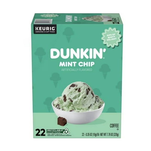 Dunkin Mint Chip Artificially Flavored Coffee, Keurig K-Cup Pods, 22 Count box