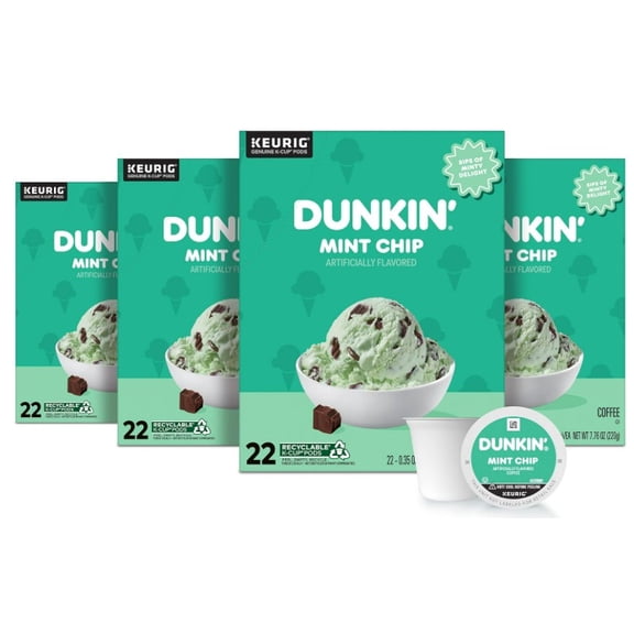 Dunkin Mint Chocolate Chip K-Cups 22ct (Pack of 4) 88 Total Pods Limited Flavor