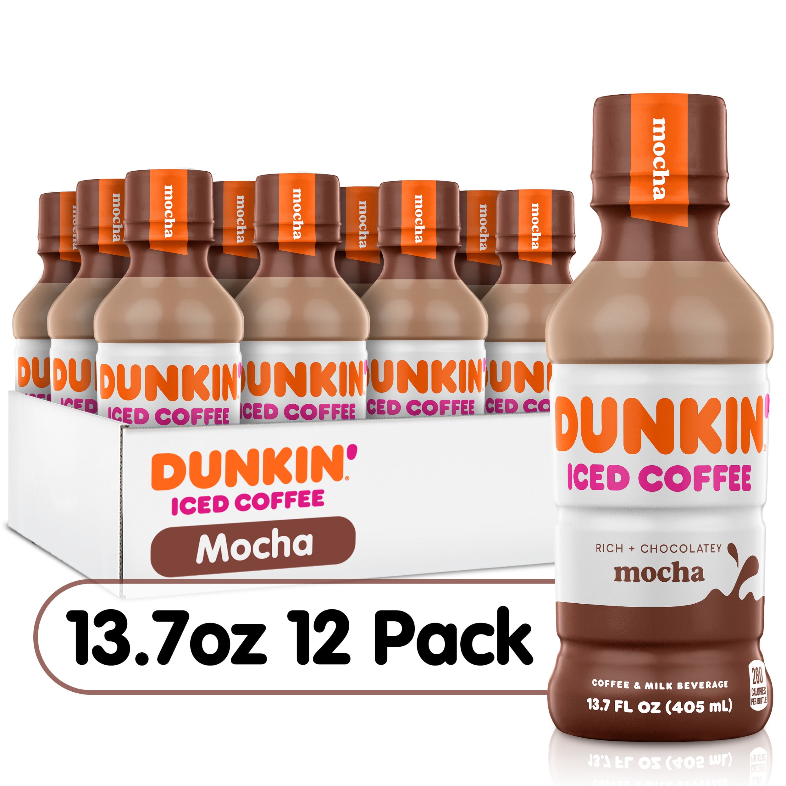 Dunkin' Mocha, Iced Bottled Coffee Drink, 13.7 fl oz, 12 Bottles