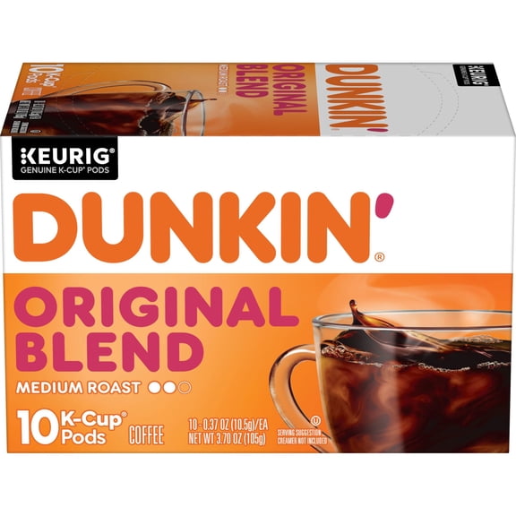 Dunkin Original Blend Medium Roast Coffee, Keurig K Cup Pods, 10 Count Box