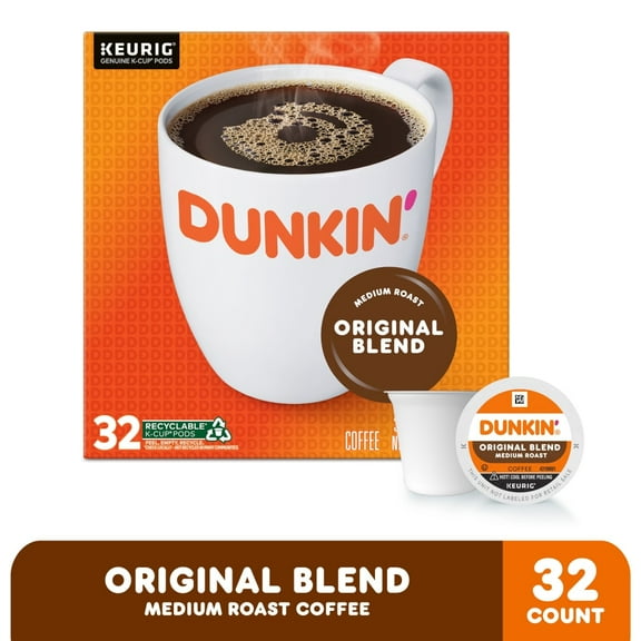 Dunkin Original Blend Coffee, Medium Roast, Keurig K-Cup Pods - 32 count - Pack of 2