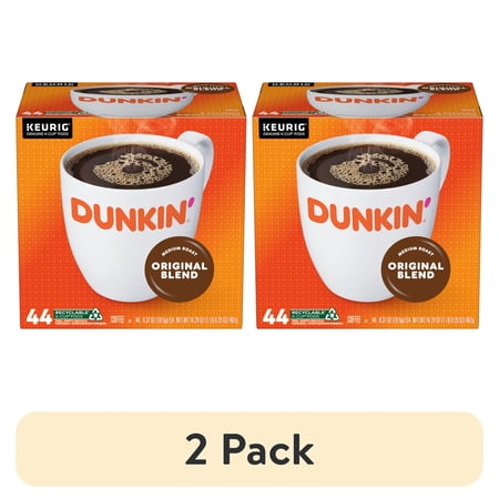 (2 pack) Dunkin' Original Blend Coffee, Medium Roast, Keurig K Cup Pods, 44 Count Box