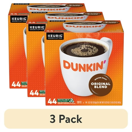 (3 pack) Dunkin' Original Blend Coffee, Medium Roast, Keurig K-Cup Pods, 44 Count Box