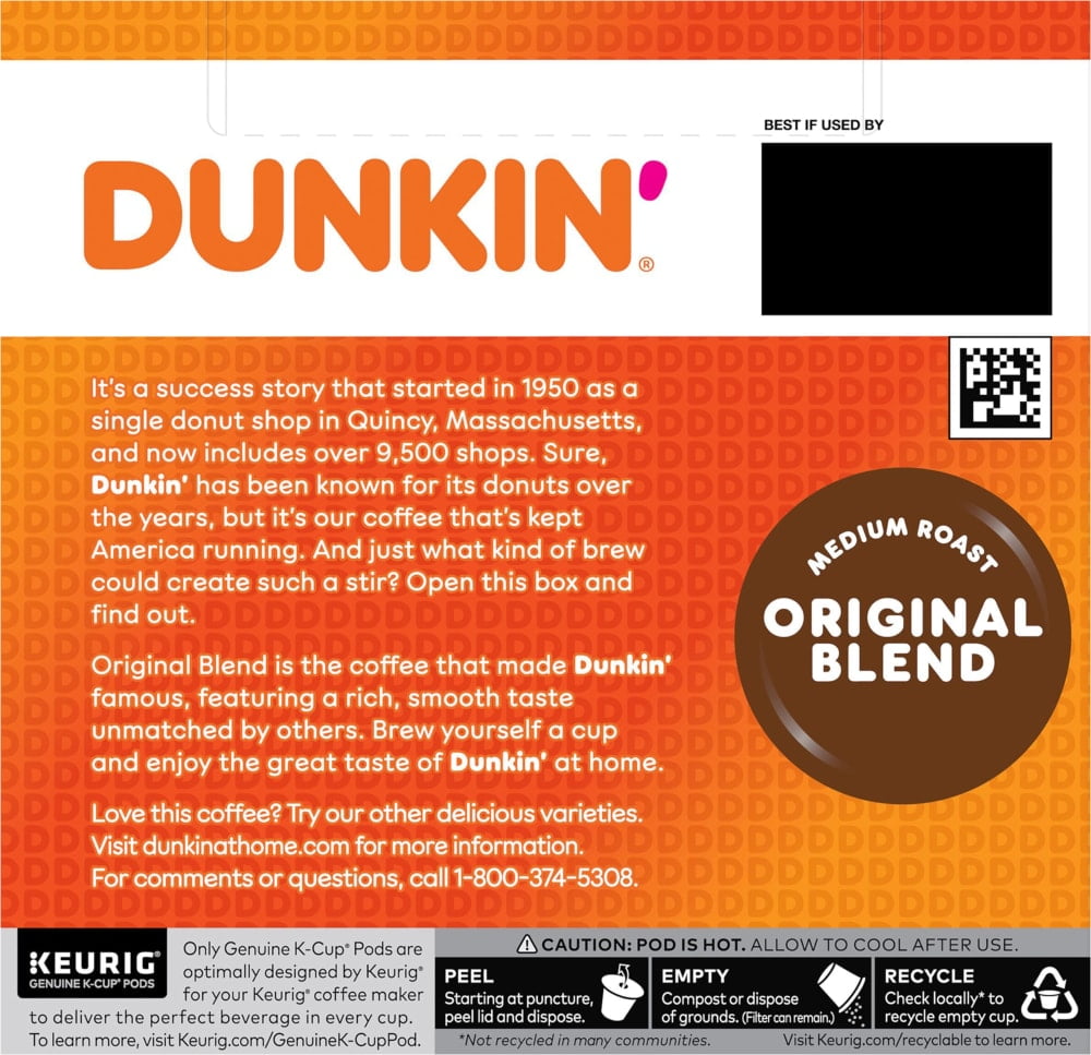 Dunkin Original Blend Coffee, Medium Roast, Keurig K-Cup Pods - 44 count - Pack of 2