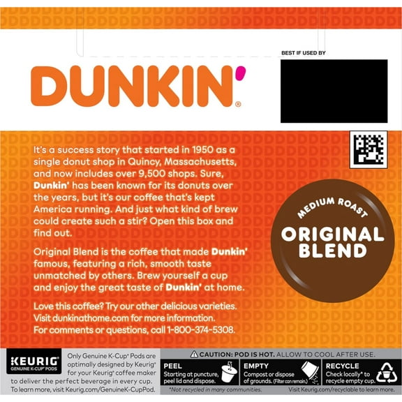 Dunkin Original Blend Coffee, Medium Roast, Keurig K-Cup Pods - 44 count - Pack of 2