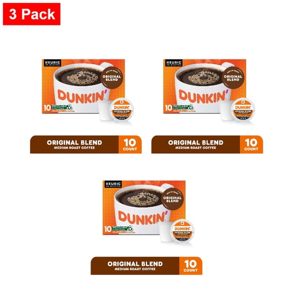 Dunkin Original Blend Medium Roast Coffee, K-Cup Pods 10 count - 3 Pack