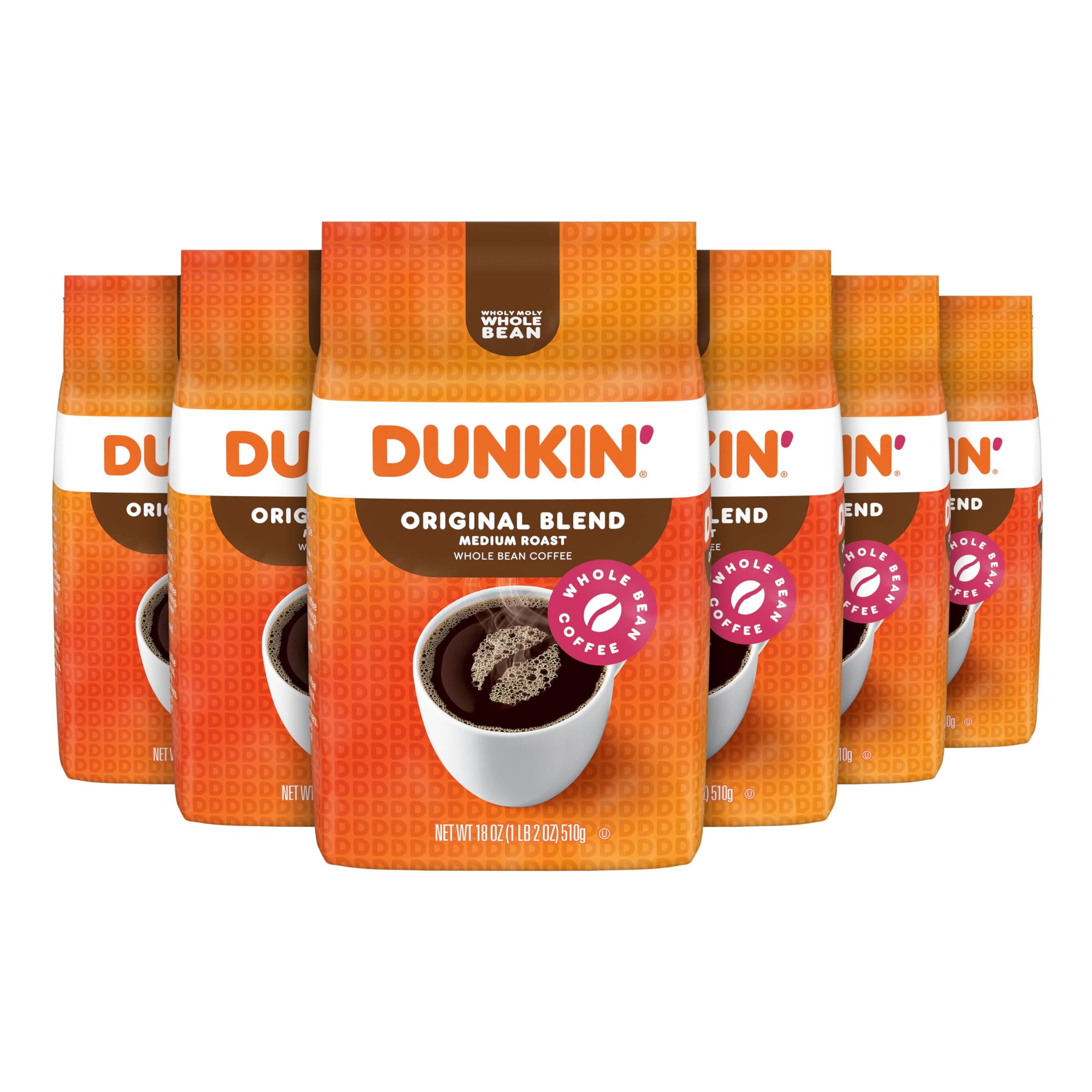 Dunkin, Original Blend Medium Roast Whole Bean Coffee, 18 Ounces (Pack Of 6)