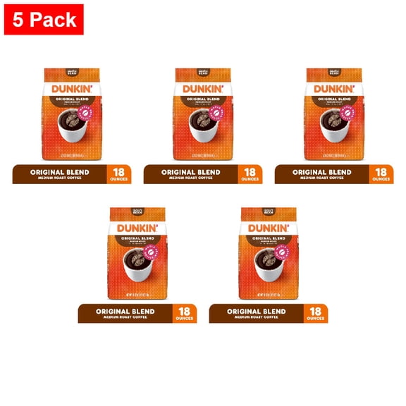 Dunkin Original Blend Medium Roast Whole Bean Coffee 18 oz - 5 Pack