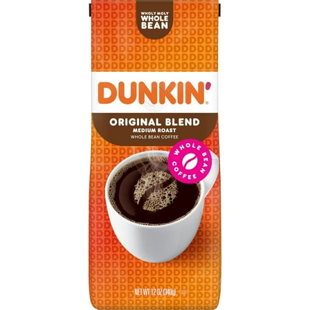 Dunkin’ Original Blend Whole Bean Coffee, Medium Roast, 12 oz Bag