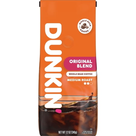 Dunkin’ Original Blend Whole Bean Coffee, Medium Roast, 12 oz Bag