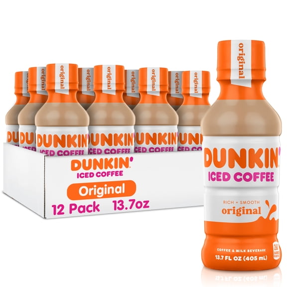 Dunkin' Original, Iced Bottled Coffee Drink, 13.7 fl oz, 12 Bottles