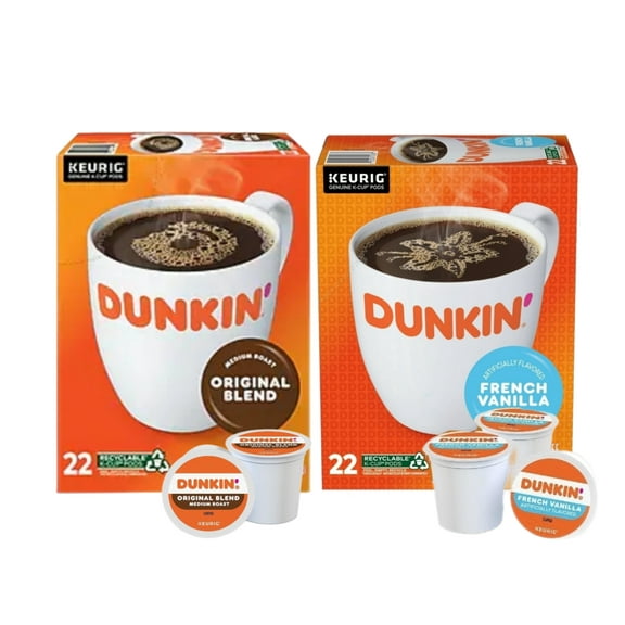 Dunkin Original and French Vanilla Coffee K Cup Pods Variety Pack, 44 K Cups Total