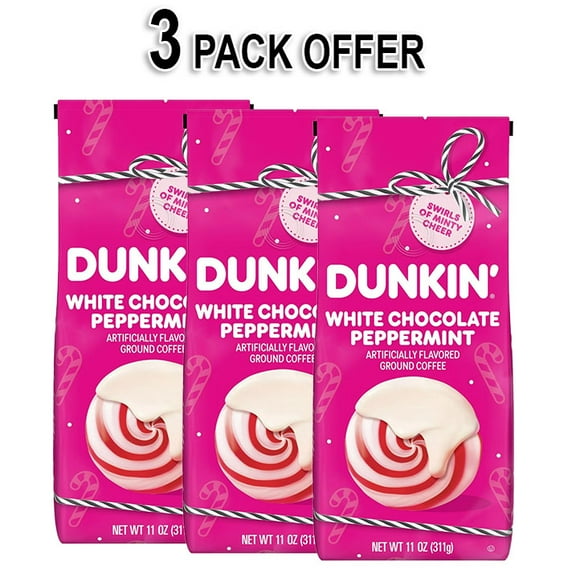 Dunkin Polar Peppermint Artificially Flavored Ground Coffee, 11 oz (3 Pack)