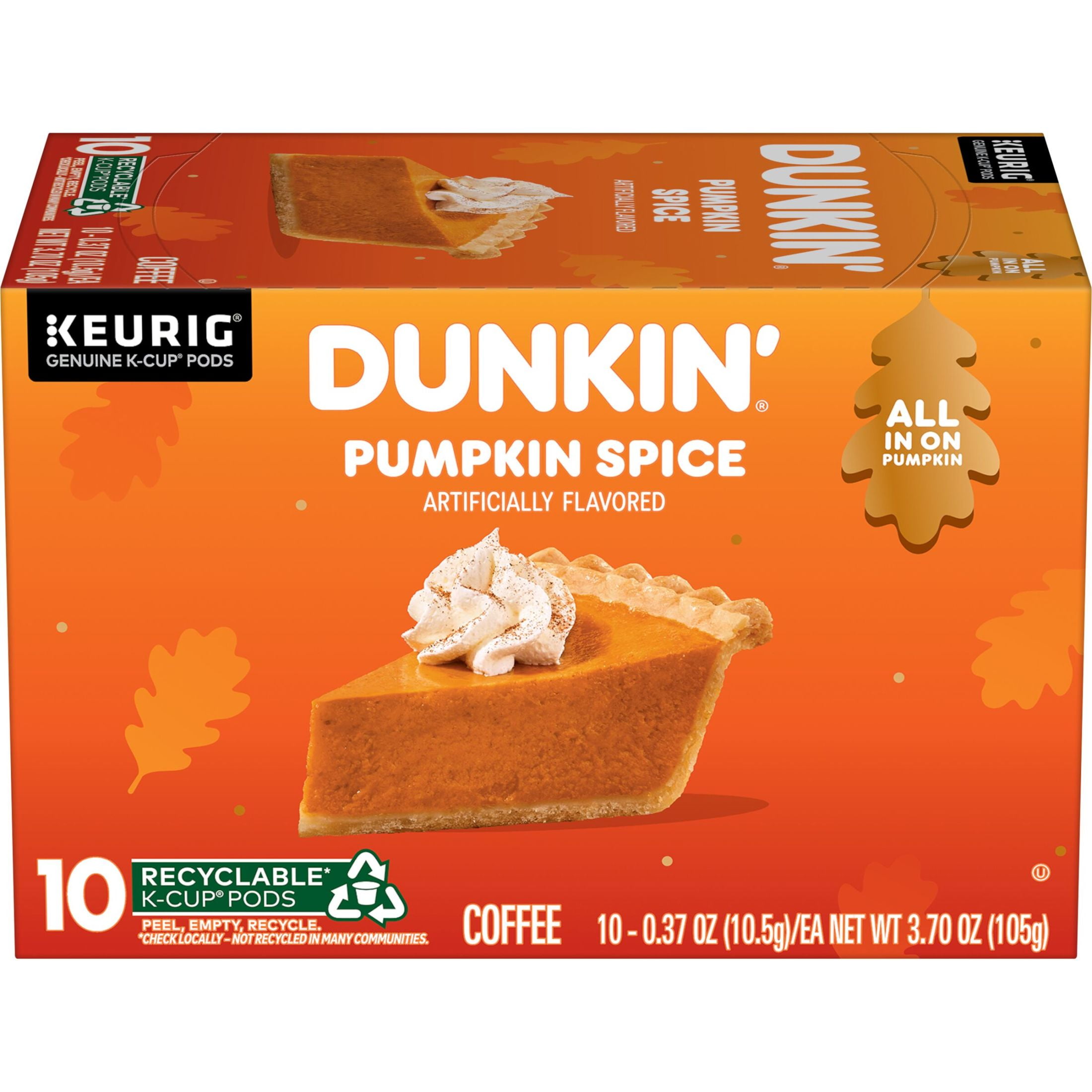 DUNKIN' Dunkin Pumpkin Spice Artificially Flavored Coffee, Keurig K Cup Pods, 10 Count Box