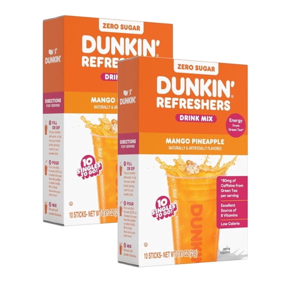 Dunkin’ Refreshers Zero Sugar Mango Pineapple Drink Mix 10 Sticks (2 Pack)