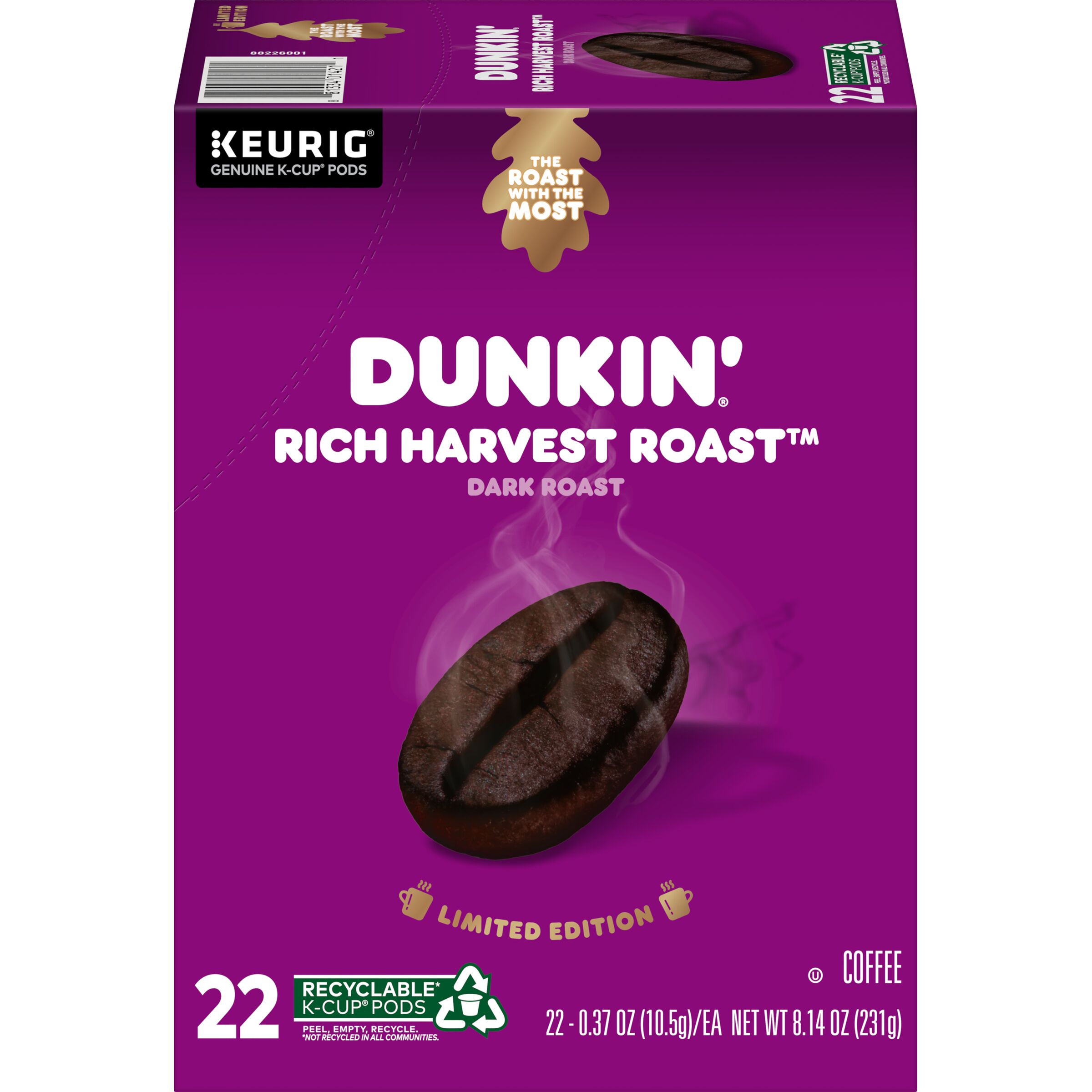 Dunkin' Rich Harvest Roast Dark Roast Coffee, Limited Edition, Keurig K