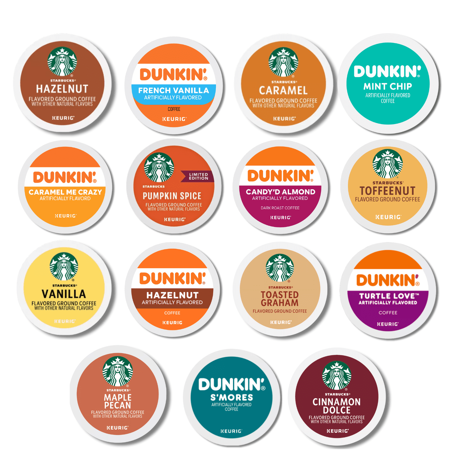 Flavored Coffee Bulk Coffee Pods For Keurig Dunkin Starbucks Flavored Coffee  Pods Variety Pack  30 Count  15 Unique Flavors, Each  Flavored K Cups  Sampler For Keurig  Bulk Coffee Pods