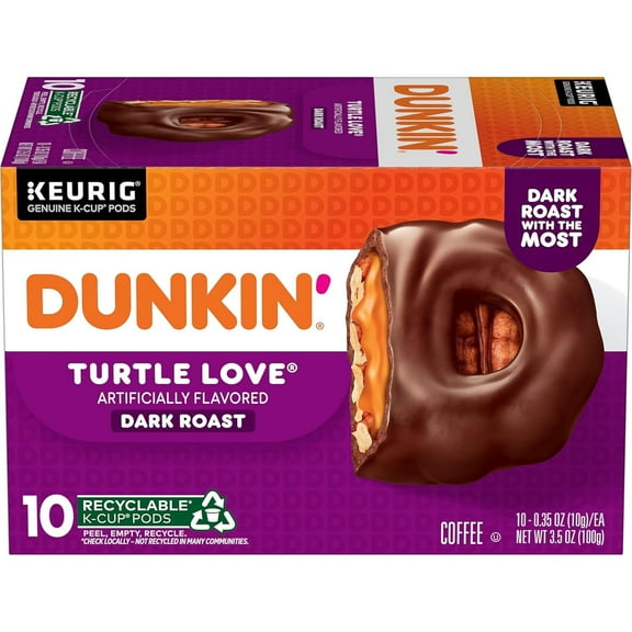 Dunkin Turtle Love Coffee, Dark Roast, Keurig K-Cup Pods, 10 Count Box