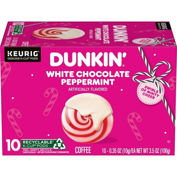 Dunkin White Chocolate Peppermint K-Cup Coffee Pods 10 ct - Pack of 2