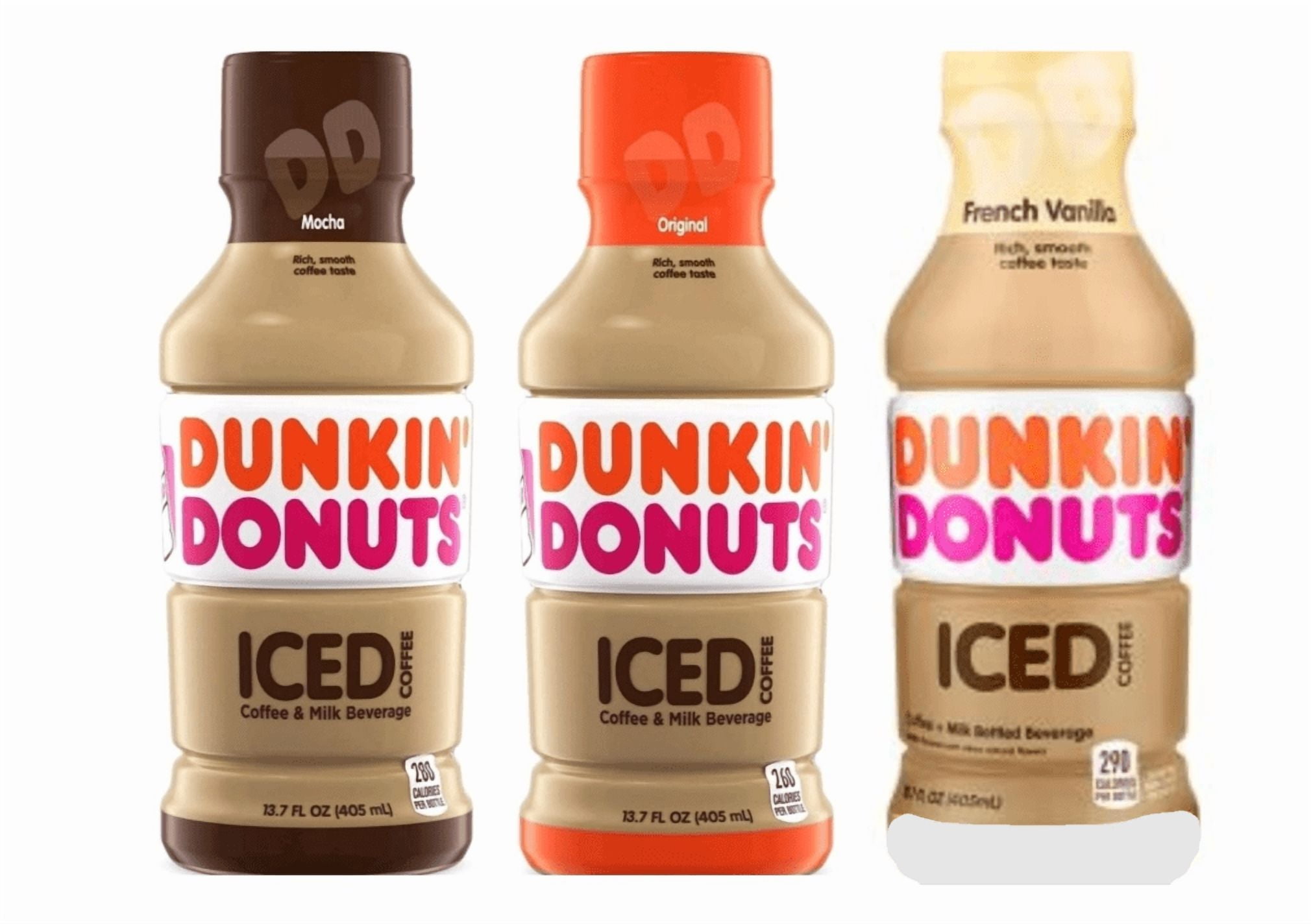 Dunkin donuts iced coffee variety pack 13.7 fl oz, 4 Mocha, 4 original, 4 French vanilla total 12 bottles 13.7 Fl Oz (Pack of 12)