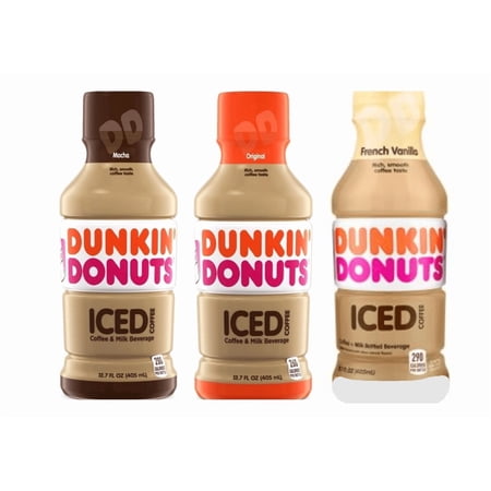 Dunkin donuts iced coffee variety pack 13.7 fl oz, 4 Mocha, 4 original, 4 French vanilla total 12 bottles 13.7 Fl Oz (Pack of 12)