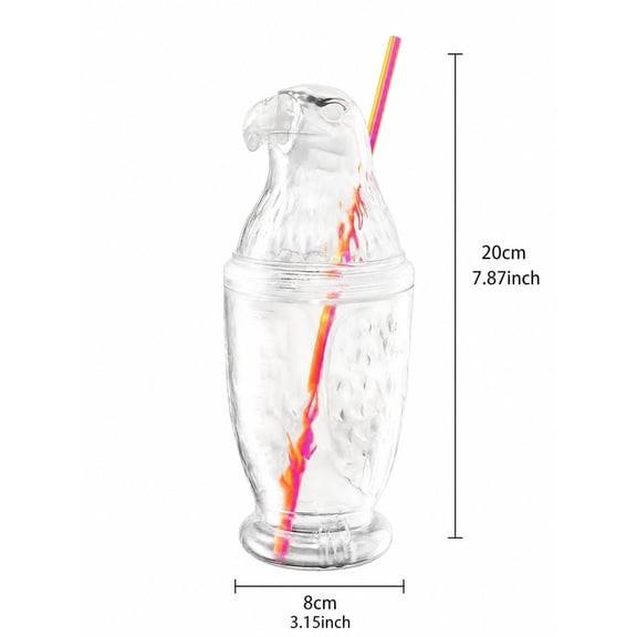 Dunking Donut Eagle Cupcc, Novelty Glass Sipper Cup with Eagle Head Lid, Clear Beverage Tumbler with Straw, 20 cm Tall Creative Drinkware for Party Display, Kitchen Counter, Shelf, and Gift Fans