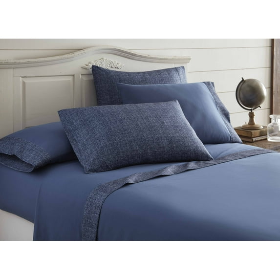 Dunkirk 6 Piece Queen Size Chambray Denim Sheet Set with The Urban Port, Blue