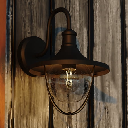 Dunlap 1 Light Textured Black Coastal Outdoor Wall Lantern Clear Glass