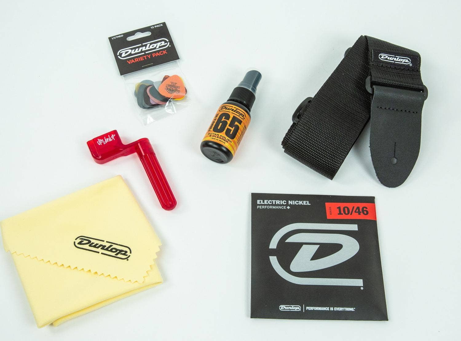 Dunlop Electric Guitar Accessory Pack With Strings, Picks, Strap,Winder & Polish