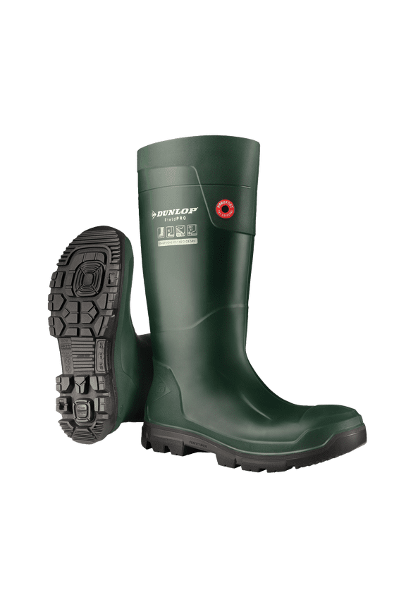 FieldPro Full Safety Men's Steel Toe Waterproof Boots - Lightweight, Slip-Resistant, Green/Black, Size 4 US