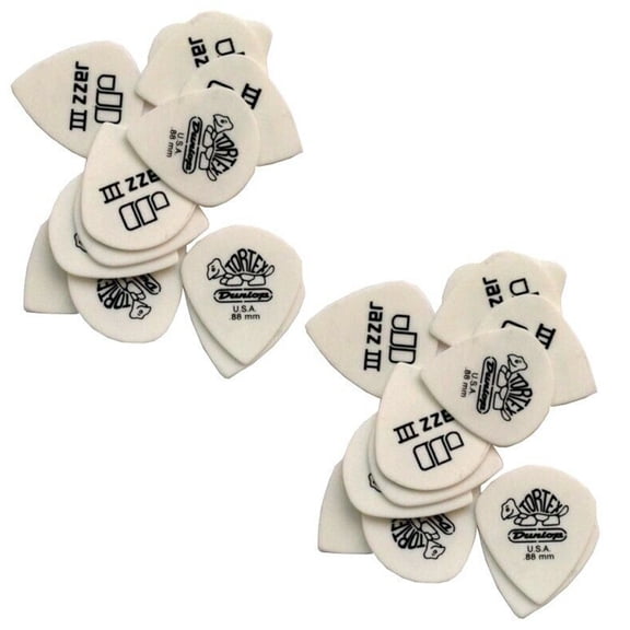 Dunlop Guitar Picks 24 Pack Tortex White Jazz III Size .88mm 478P.88
