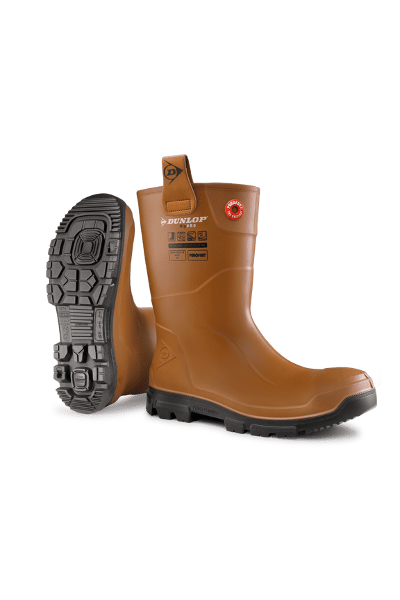 Purofort RigPRO Full Safety Men's Steel Toe Waterproof Boots – Lightweight, Slip-Resistant, Brown, Size 8 US