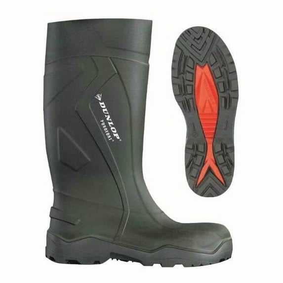 Men's Dunlop Rubber Boot, Steel Toe, 13"-16" Height, Dark Green/Black, 11