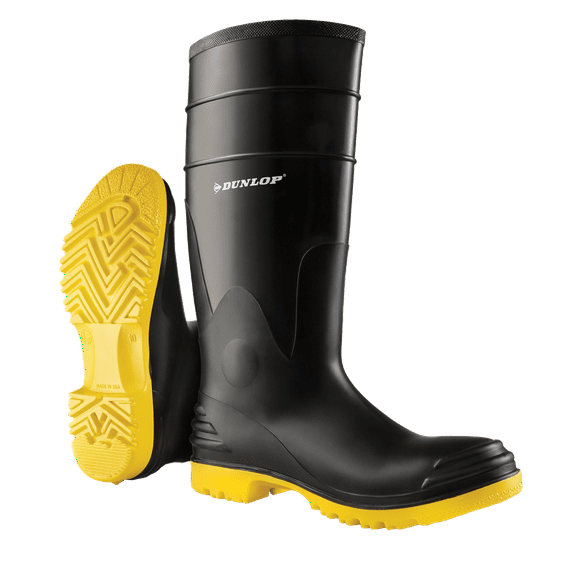 Dunlop 16" Polyblend Steel Toe - Safety boots for Men & Women - Waterproof Work boots with Tall shaft - Rubber boots - Black/Yellow - Size 6-15