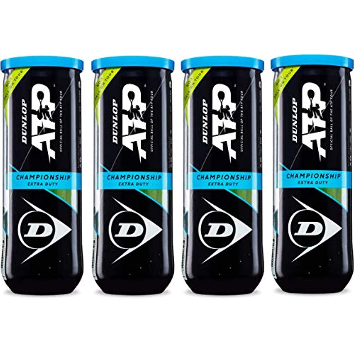 Dunlop Sports ATP Championship Extra Duty Tennis Balls, 4 x 3-Ball cans(12  Balls Total) 