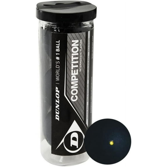 Dunlop Sports Competition Squash Ball, Single Yellow Dot, 3-Ball Tube