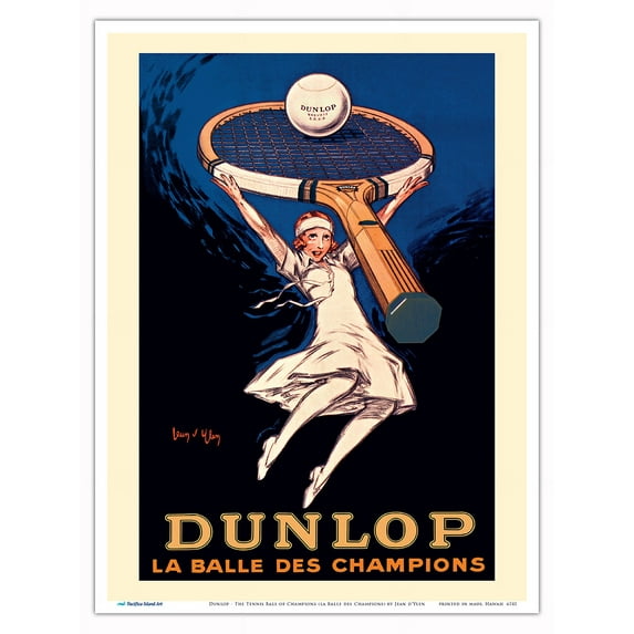 Dunlop - The Tennis Ball of Champions (la Balle des Champions) - Vintage Advertising Poster by Jean d'Ylen c.1929 - Master Art Print (Unframed) 9in x 12in