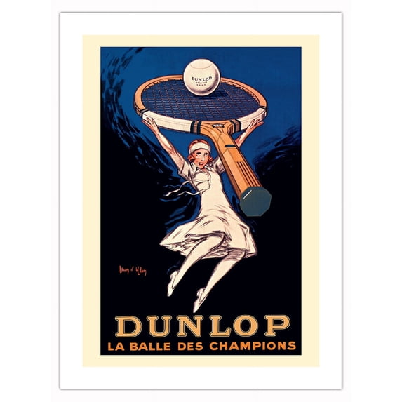 Dunlop - The Tennis Ball of Champions (la Balle des Champions) - Vintage Advertising Poster by Jean d'Ylen c.1929 - Fine Art Matte Paper Print (Unframed) 18x24in