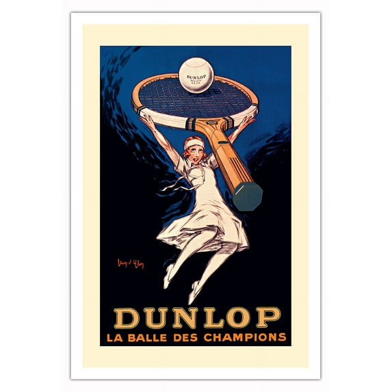 Dunlop - The Tennis Ball of Champions (la Balle des Champions) - Vintage Advertising Poster by Jean d'Ylen c.1929 - Fine Art Matte Paper Print (Unframed) 30x44in