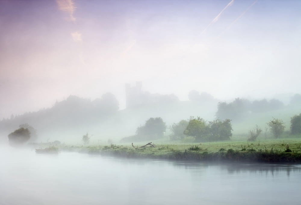 Dunmoe Castle Seen Through The Mist On The River Boyne County Meath Ireland Canvas Art - Peter McCabe Design Pics (36 x 24)