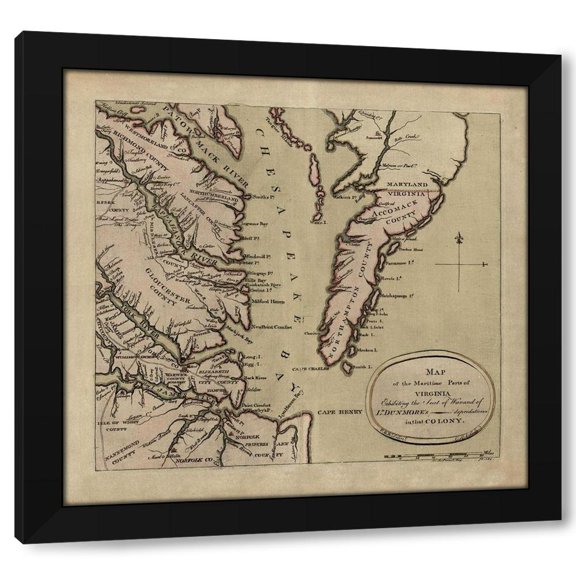 Dunmore 12x12 Black Modern Wood Framed Wall Art Titled - Maritime Parts of Virginia - Dunmore 1776