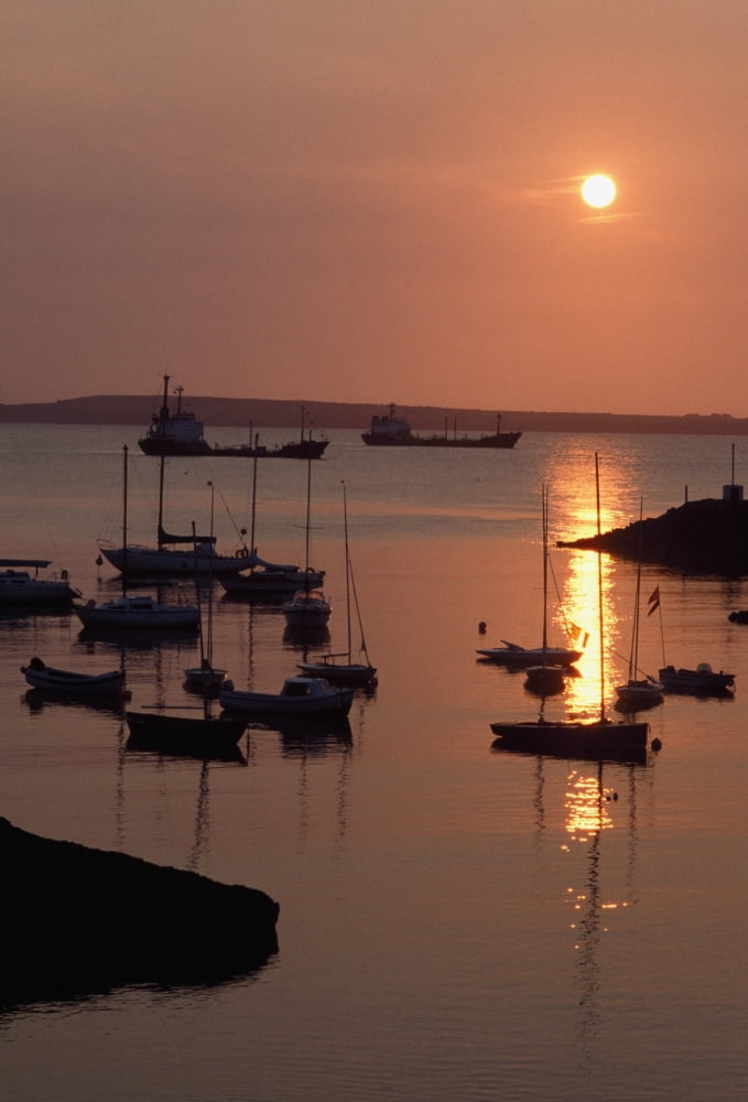 Dunmore East Co Waterford Ireland Sailboats On The Harbour At Sunset Canvas Art - The Irish Image Collection Design Pics (12 x 18)