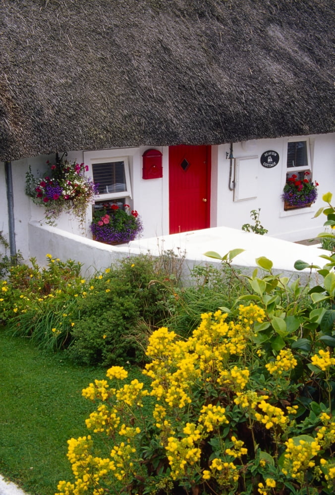 Dunmore East Harbour County Waterford Ireland Thatched Cottage Canvas Art - Richard Cummins Design Pics (12 x 18)