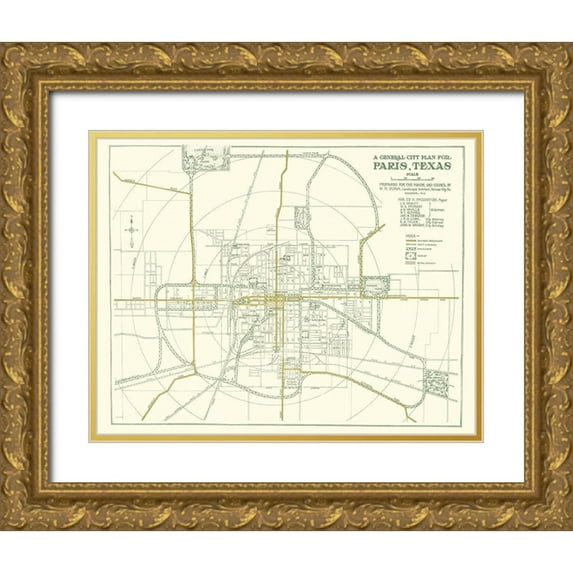 Dunn 14x12 Gold Ornate Wood Framed with Double Matting Museum Art Print Titled - Ft. Worth Texas Plan - Dunn 1914